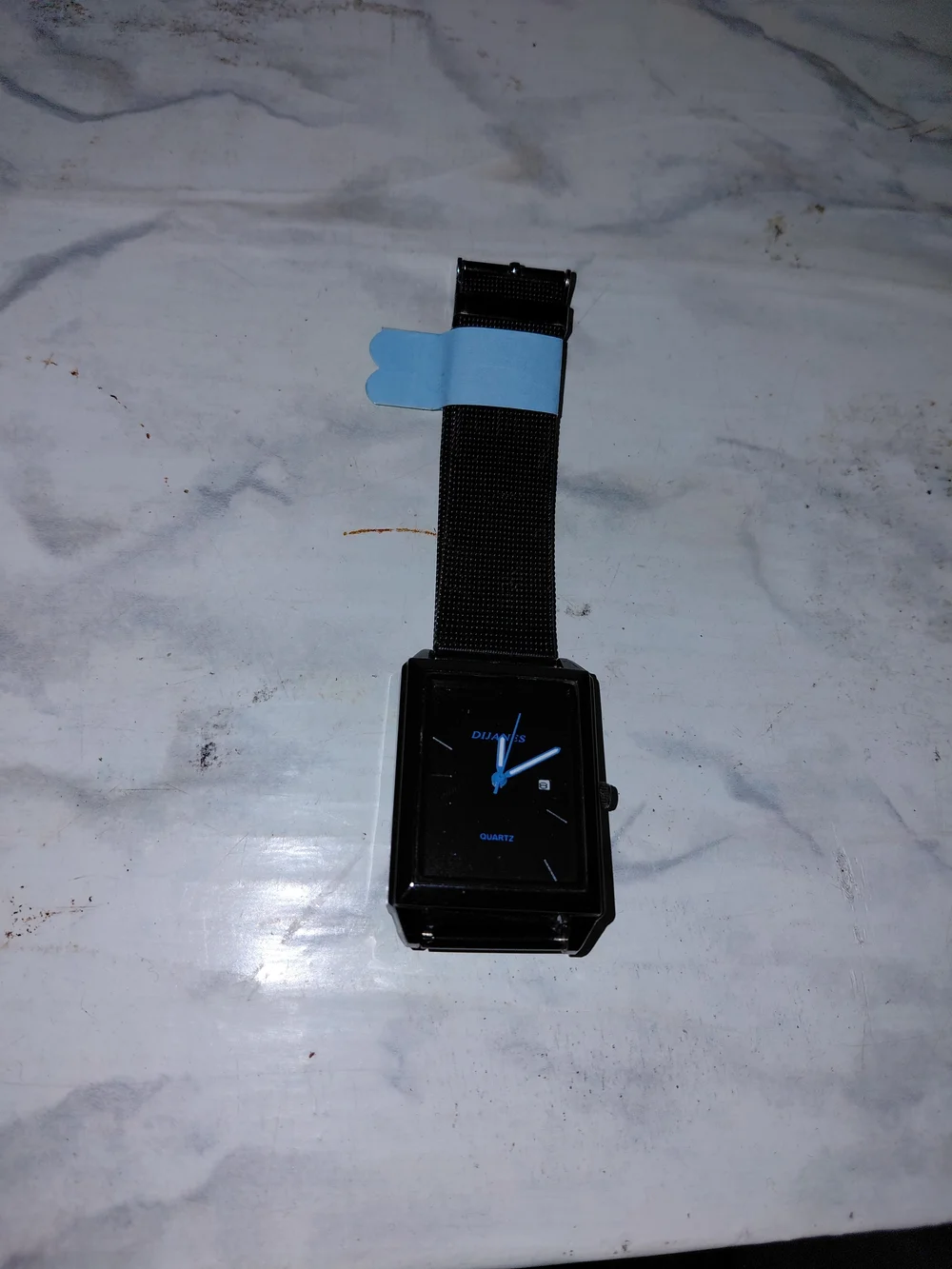 Black Mesh Quartz Watch with Blue Hands